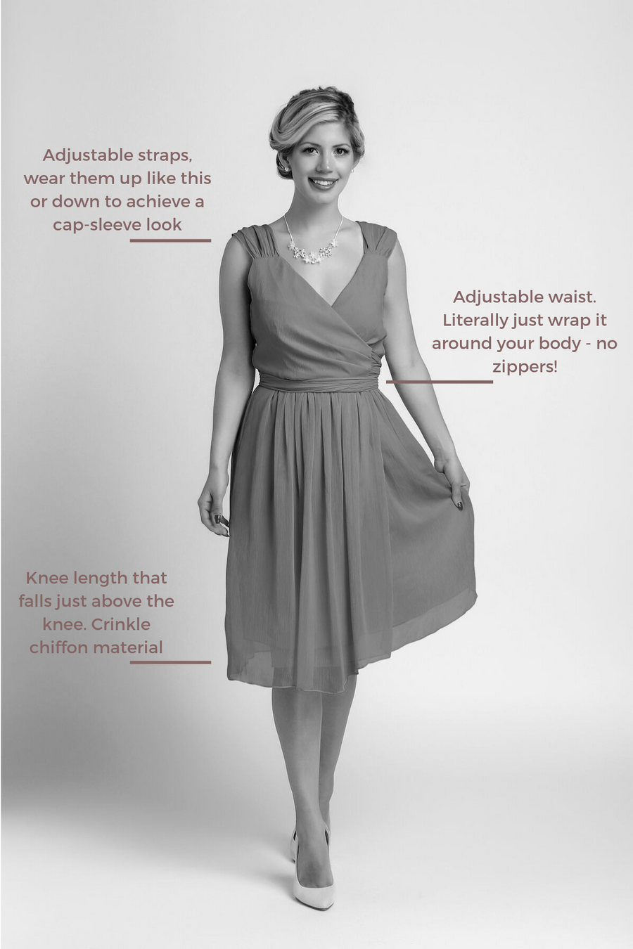Bridesmaid Dresses - Wrap Knee Length Sample Dress - BridesMade